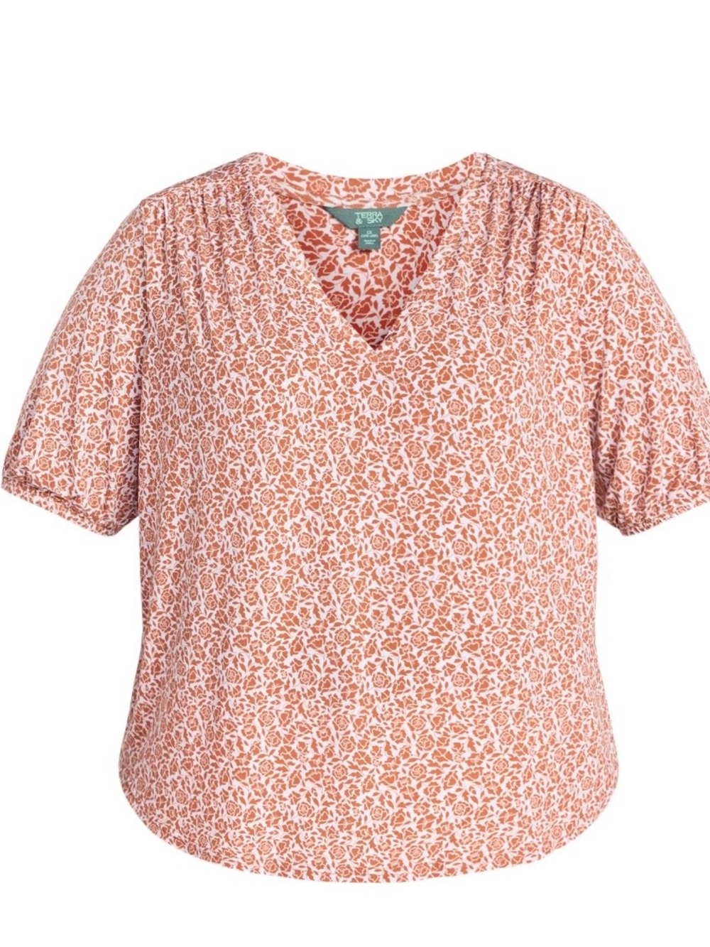 Terra & Sky Women's Plus Size V Neck Tee with Elbow Sleeves, 1x
